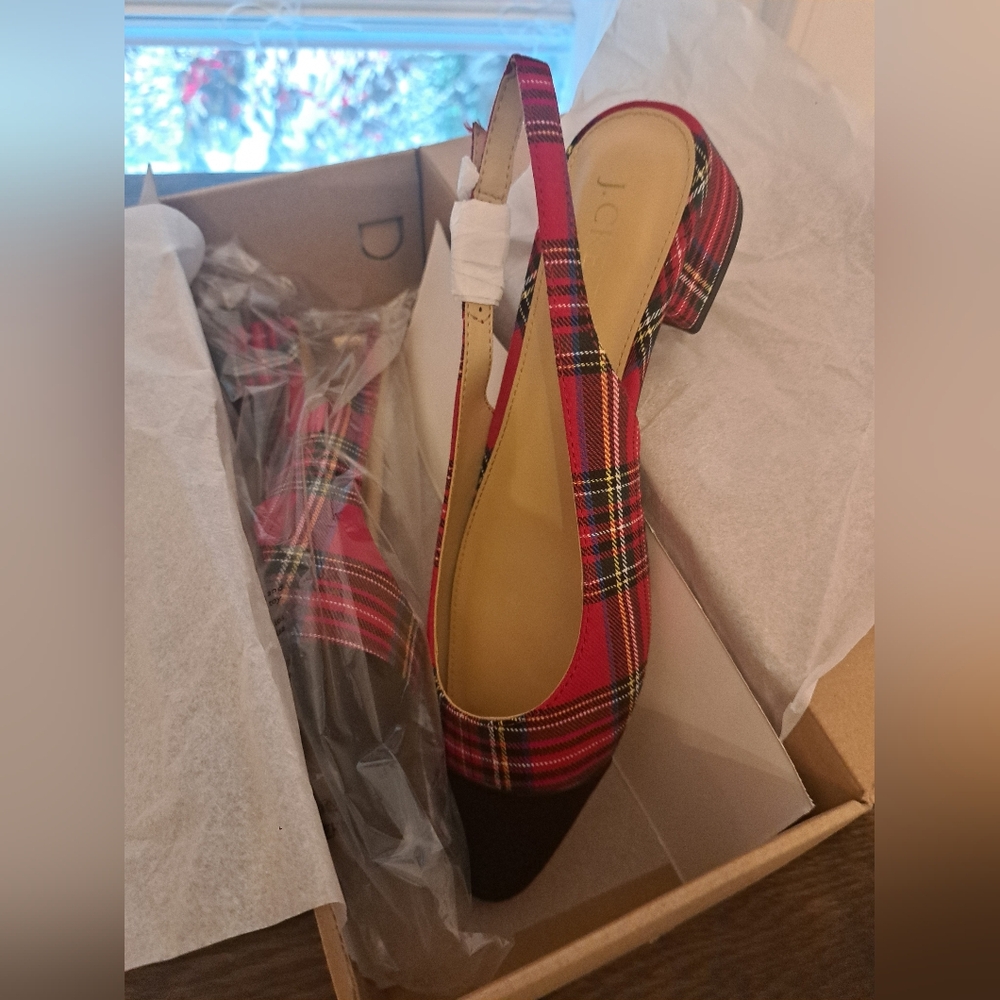 J. Crew Red Plaid Slingback Heels